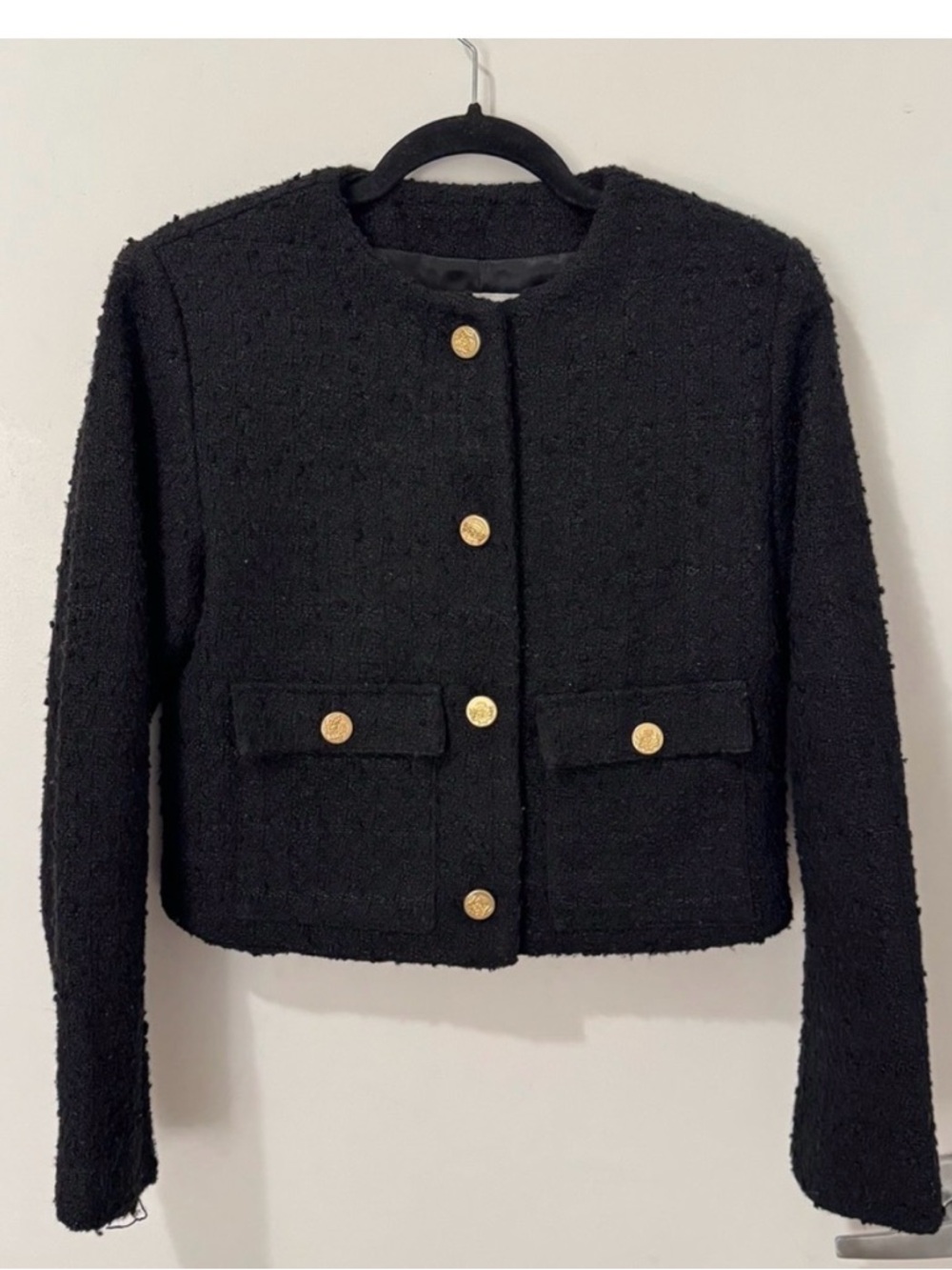 Abercrombie l collarless tweed black jacket small
